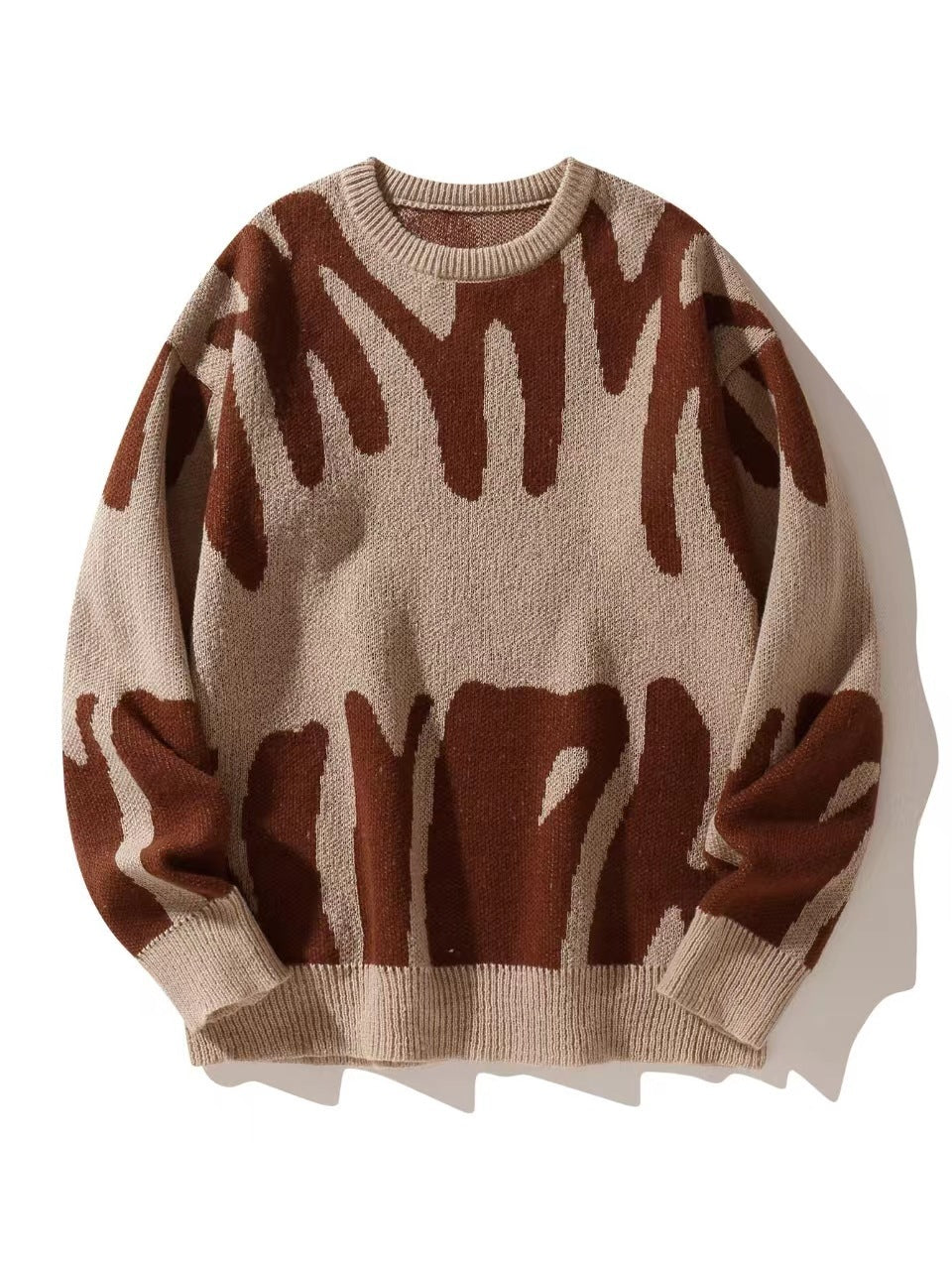 Grau-schwarz gemustertes Herren Rundhals Sweatshirt. Modernes, warmes Oberteil für stilvolle Freizeitmode.