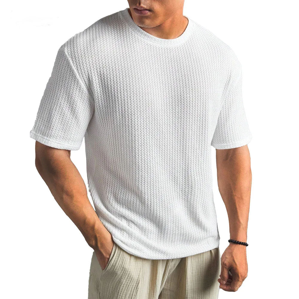 Modernes Herren T-Shirt mit feiner Struktur-Optik, Rundhals & kurzen Ärmeln. Ideal für Freizeit & Alltag.