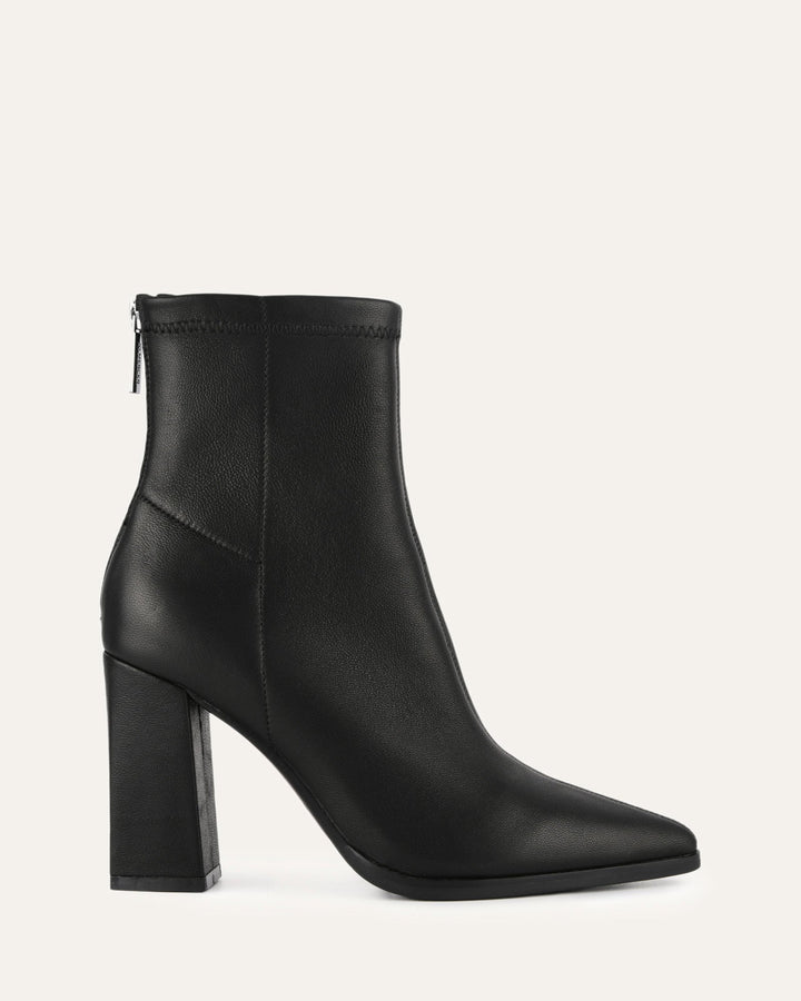 Schwarze Damenstiefeletten mit 9 cm Blockabsatz; elegant & komfortabel, knöchelhoch für Business & Winter.