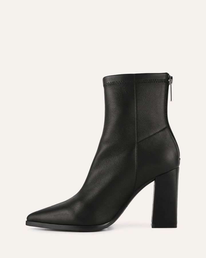 Knöchelhohe schwarze Damenstiefeletten mit 9 cm Blockabsatz, elegant & komfortabel. Ideal für Business & Abendschuhe.