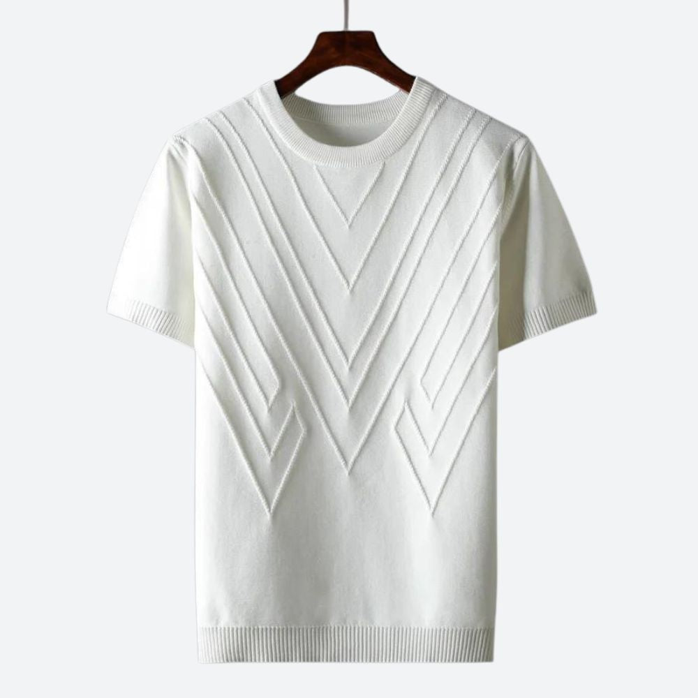 Atmungsaktives, komfortables Herren T-Shirt, texturiert. Weiches Kurzarm-Strick-Shirt mit Rundhals für den Sommer.