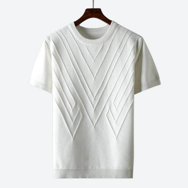 Atmungsaktives, komfortables Herren T-Shirt, texturiert. Weiches Kurzarm-Strick-Shirt mit Rundhals für den Sommer.