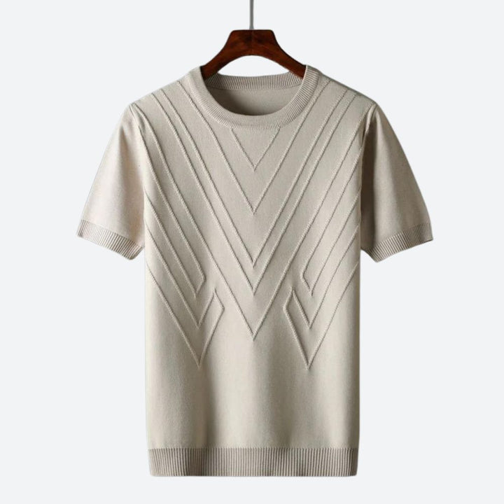 Herren Texturiertes T-Shirt mit Rundhals, Kurzarm. Modernes, atmungsaktives Strick-Shirt für Freizeit & Sommer.