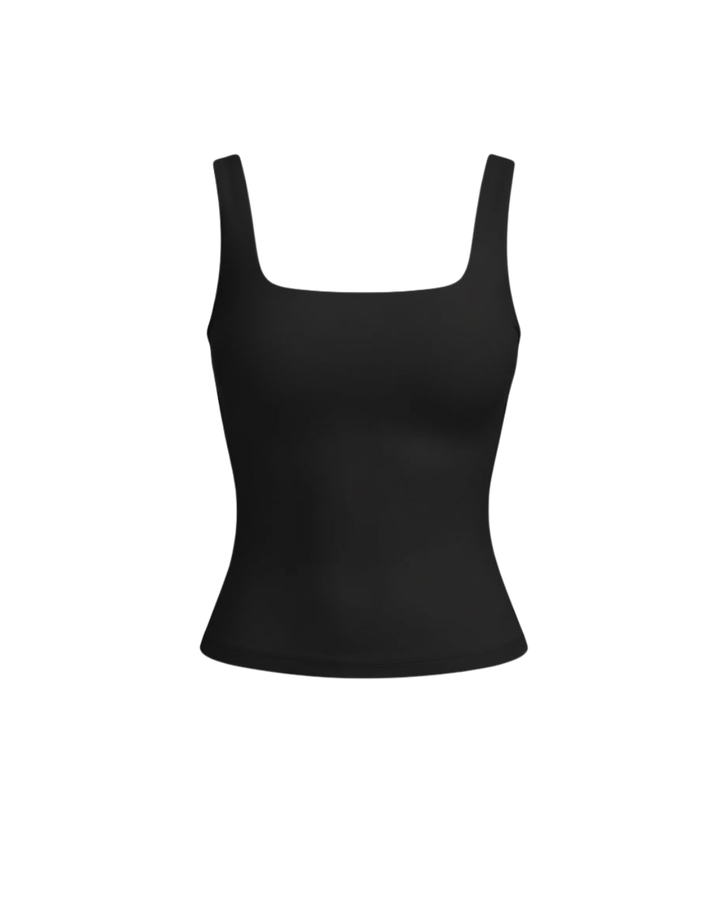 Damen Tanktop figurbetont, mit elegantem Eckausschnitt. Vielseitiges ärmelloses Basic Top für Sommer.