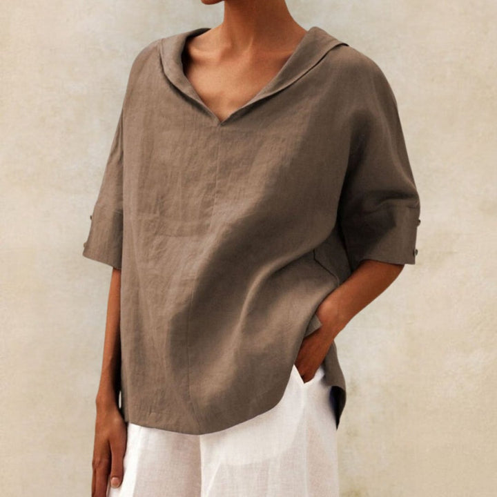 Elegantes & lässiges Damen Kurzarm Top mit V-Ausschnitt, Umlegekragen. Vielseitige Oversized Bluse für Frühling/Sommer.