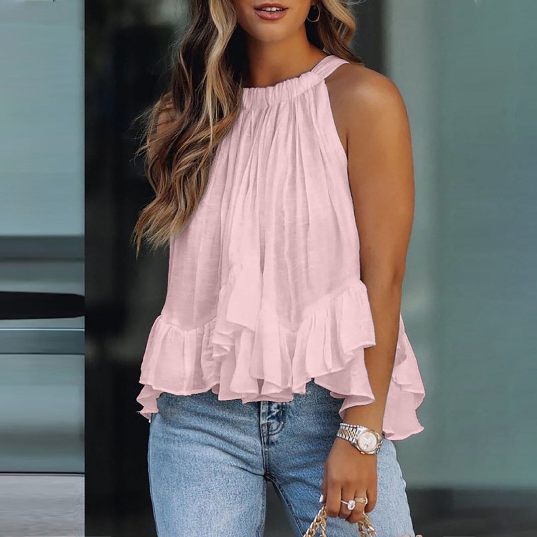 Feminines Rüschen Top für Damen, ärmellos, mit eleganten Drapierungen. Ideal für stilvolle Sommer-Outfits.