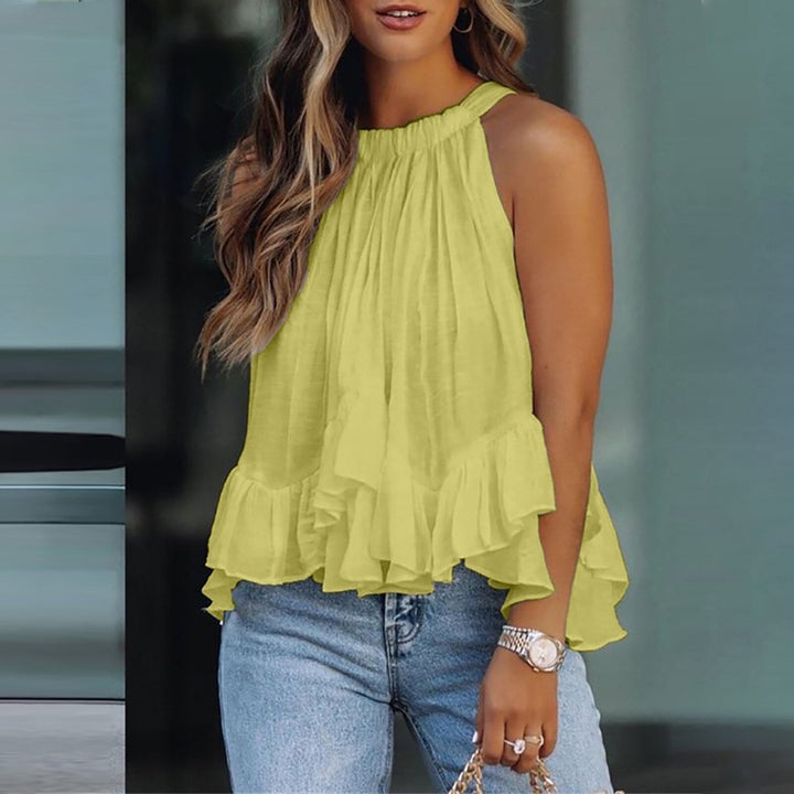 Luftiges Damen Rüschen Neckholder Top, leicht und elegant. Perfekt als sommerliches Oberteil für jeden Anlass.