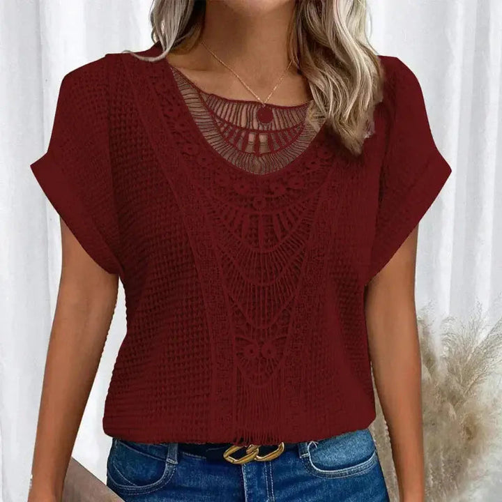 Vielseitiges Damen Spitzentop in Waffelstruktur. Entspannter Relaxed Fit für sommerliche Freizeit.