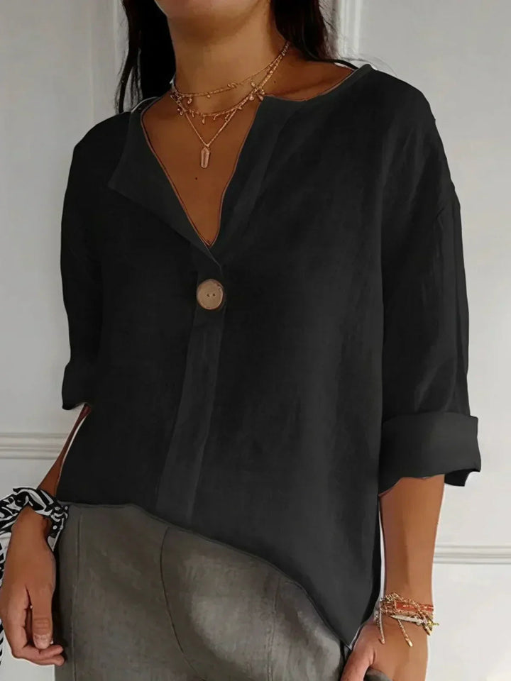 Lockeres Damen V-Ausschnitt Oberteil, bequeme Passform für lässige Anlässe oder elegante Büro-Looks.