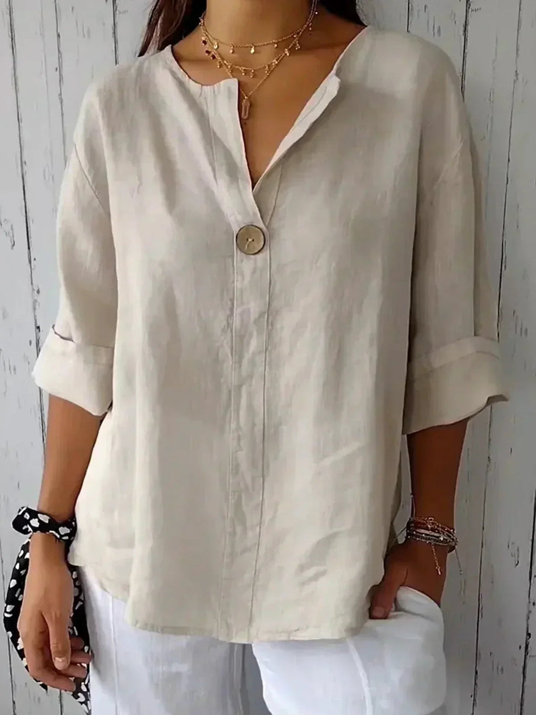 Damen V-Ausschnitt Top, lässig-eleganter Schnitt, ideal für Frühling & Sommer, vielseitige Damenbluse.