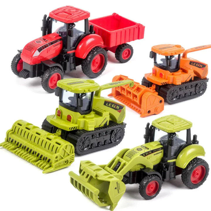 Grünes Kinder Traktor Spielzeug mit Anhänger, perfekt für fantasievolle Landwirtschafts-Abenteuer im Kinderzimmer.
