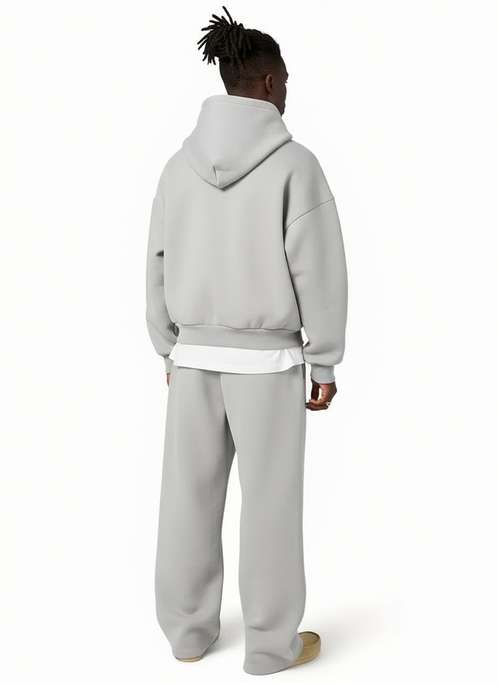 Bequeme graue Herren Jogginghose aus dem 2-teiligen Trainingsanzug Set mit Kapuze, perfekt für Sport & Loungewear.