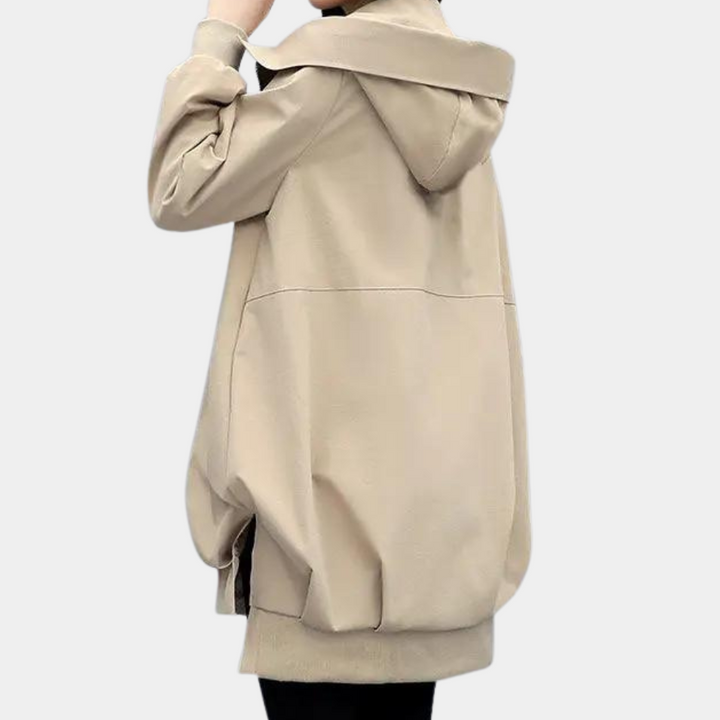 Leichte Damen Windjacke mit Kapuze und Reißverschluss für Outdoor-Aktivitäten im Frühling/Herbst.