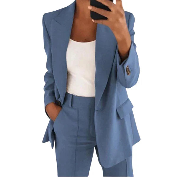 Vielseitiger Damen Blazer Zweiteiler, eleganter Hosenanzug für Büro, Freizeit oder festliche Anlässe.