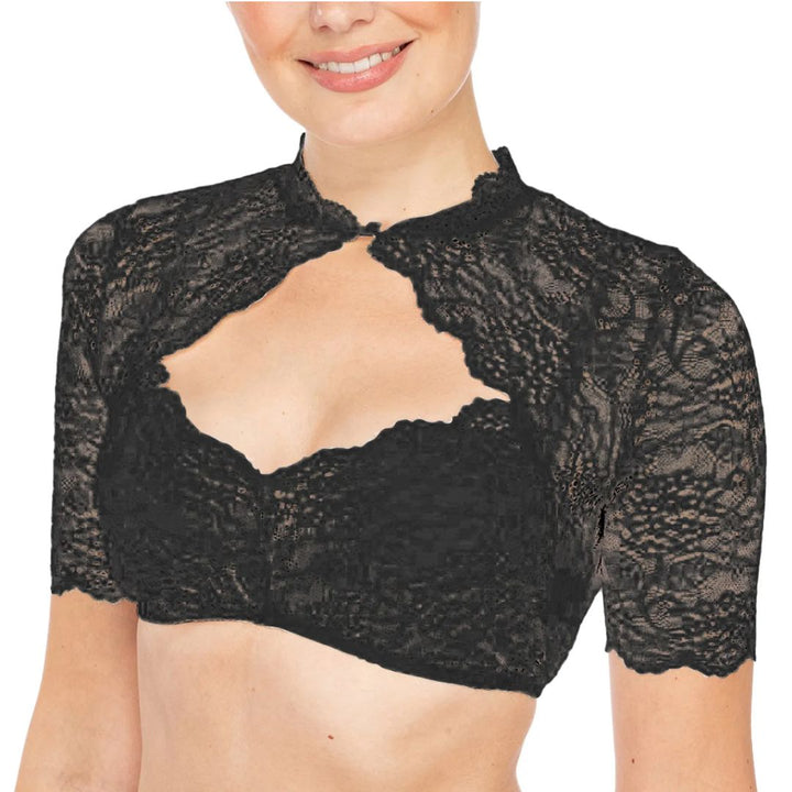 Weiße Damen Dirndlbluse Katherina mit tiefem Dekolleté, perfekt für Oktoberfest & Trachten-Outfits.