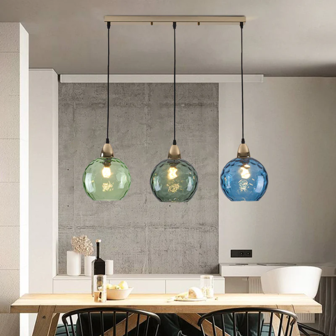 Stilvolle 3-fach Pendelleuchte, höhenverstellbar. LED Glas Hängelampe für Ess- & Wohnzimmer.