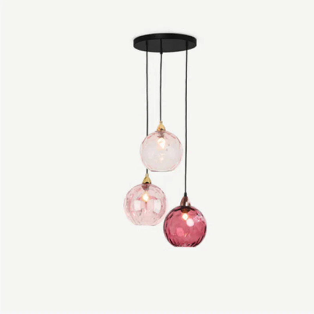 Höhenverstellbare 3-Flammen Glas Pendelleuchte. LED-Hängelampe für Wohn- & Esszimmer.
