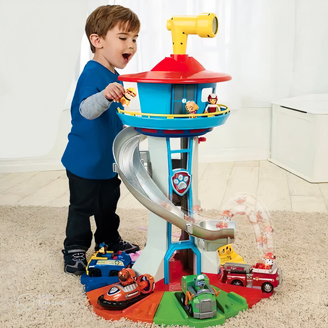 Buntes Kinderspielzeug-Set: Spielturm mit Rutsche, 2 Spielautos. Ideal für fantasievolles Rollenspiel drinnen & draußen.