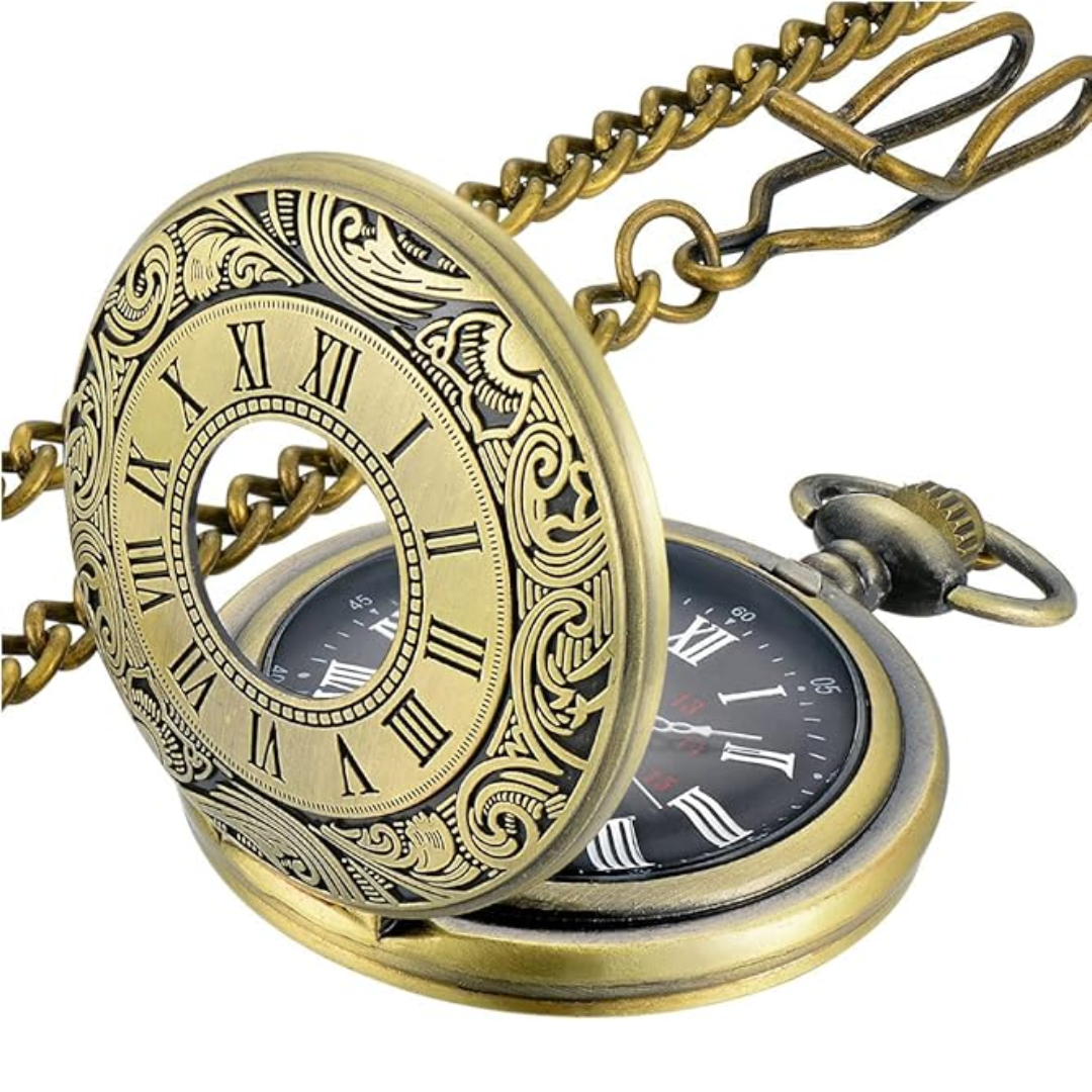 Retro Taschenuhr Unisex, elegante Quarzuhr mit Kette für den besonderen Stil.