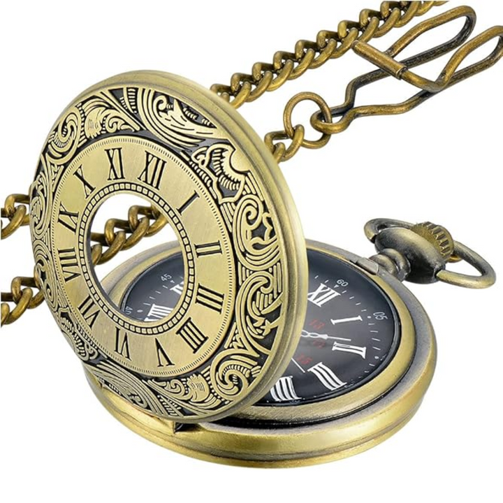 Retro Taschenuhr Unisex, elegante Quarzuhr mit Kette für den besonderen Stil.