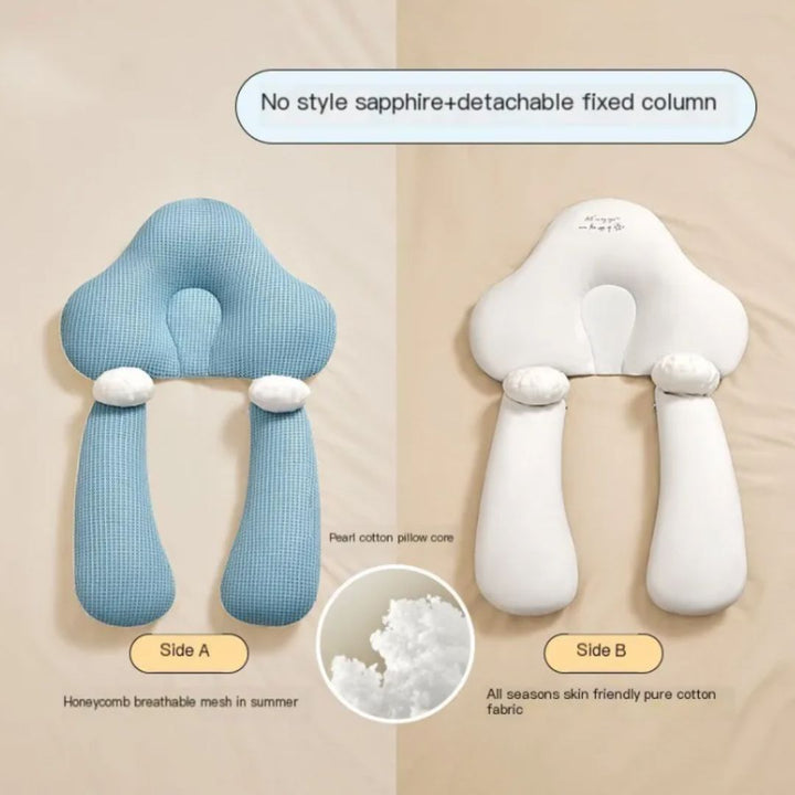 Atmungsaktives Babykissen ergonomisch geformt, für gesunden Kopfschutz & ruhigen Kinderschlaf.