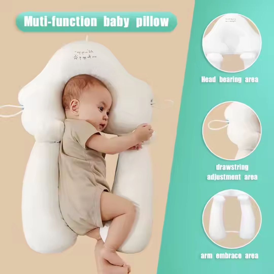 Gesundes Babyschlafkissen, ergonomisch & hautfreundlich, beugt Plattkopf vor & fördert Schlaf.