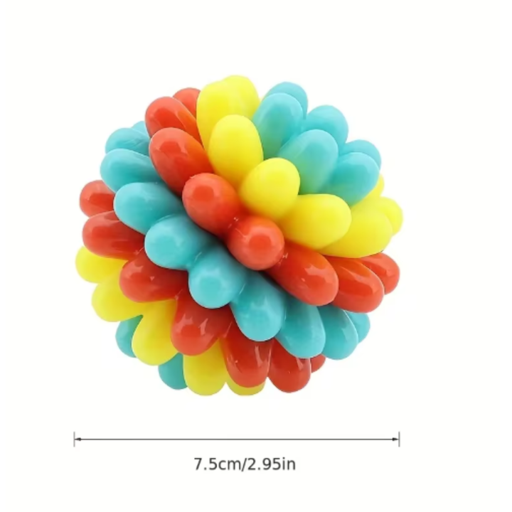 Interaktiver Kauball für Hunde, bunte Noppen massieren Zahnfleisch & reinigen Zähne; langlebiges Gummi-Hundespielzeug.