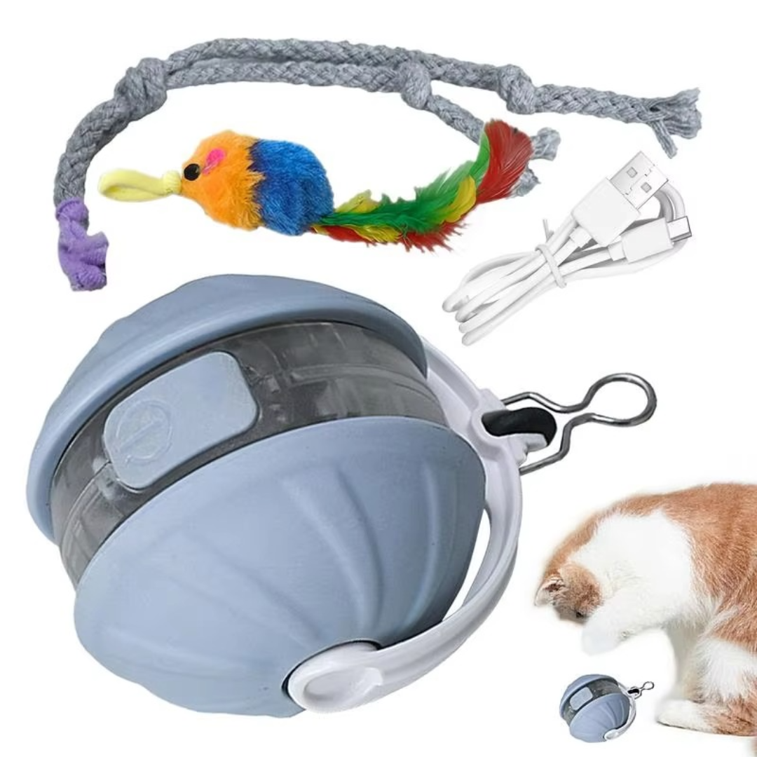 Interaktiver 3-in-1 Katzen Laser Spielball mit Feder für endlosen Spielspaß; ideal als Katzenspielzeug.