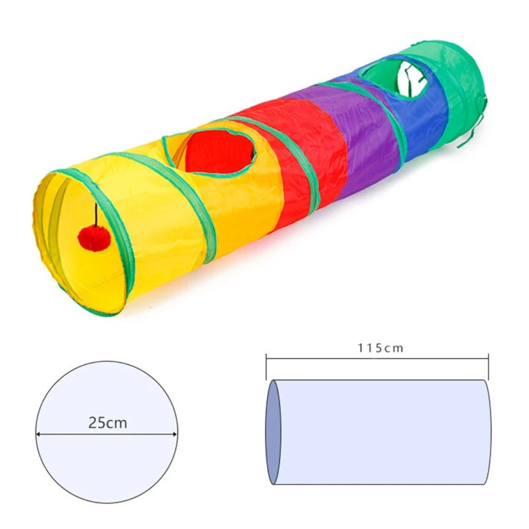 Faltbarer Regenbogen Katzentunnel. Ideales Haustierspielzeug für aktive Katzen & einfaches Verstauen.