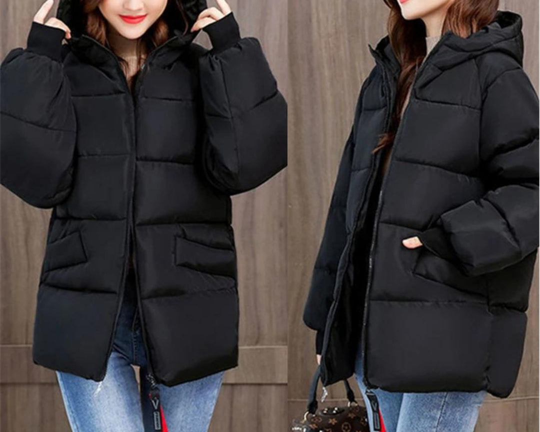 Damen Oversize Steppjacke, Winterparka mit Kapuze, für Wärme und stilvollen Look.