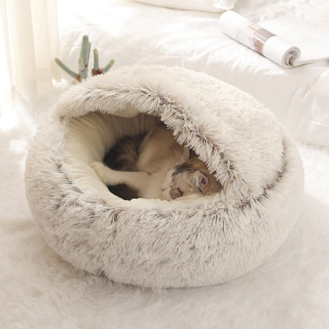 Rundes Plüschbett für Katzen, waschbar und super gemütlich. Perfektes Katzenzubehör in Rosa.