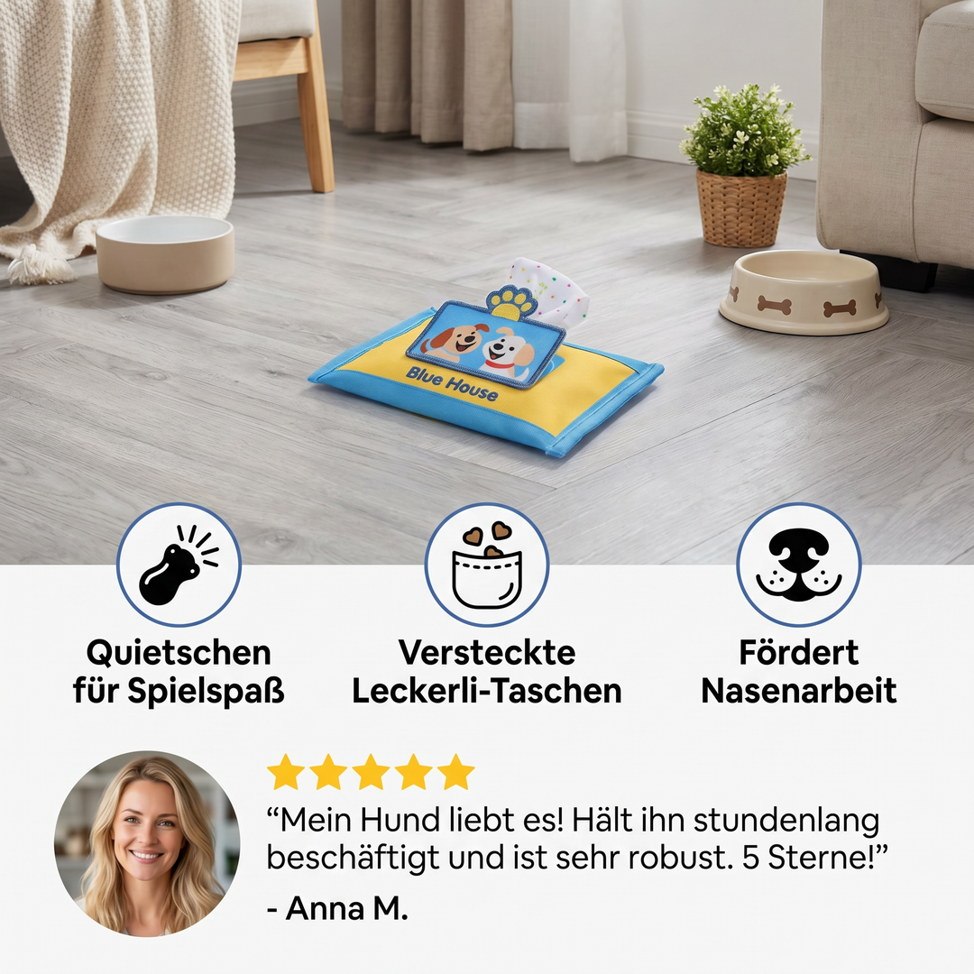 Hundepuzzle: Cleveres Schnüffelspielzeug für Hunde in Tuchbox-Form für interaktive Beschäftigung & Leckerlisuche.