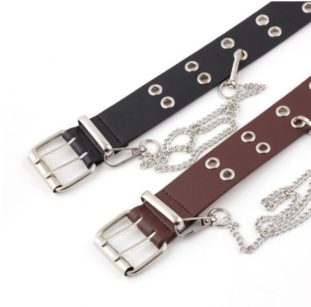 Schwarzer Unisex Retro Gürtel mit robustem Design & Doppeldornschließe, verstellbares Punk Accessoire.
