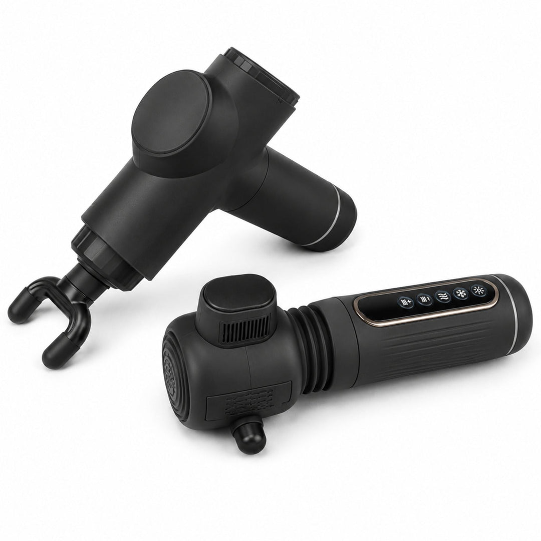 Ergonomische Massagepistole mit Perkussionsmassage, inklusive Wärme- und Kältefunktion zur Muskelpflege.