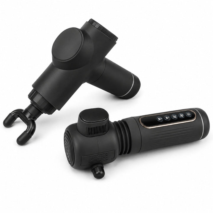 Ergonomische Massagepistole mit Perkussionsmassage, inklusive Wärme- und Kältefunktion zur Muskelpflege.