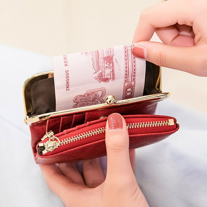 Damen Geldbörse, Vintage Design, Kussverschluss, praktischer Organizer für Karten, Münzen und Scheine.