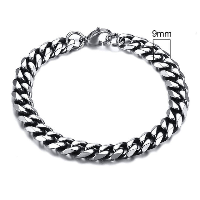 Vintage-Look Edelstahl-Panzerkettenarmband, schwarz, unisex, einzigartiger und cooler Stil.