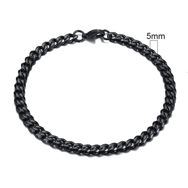 Dunkles schwarzes Edelstahl-Panzerkettenarmband, unisex, robust und modisch, urbaner Stil.