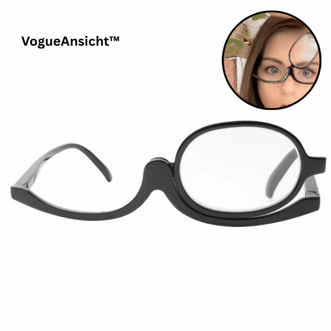 Makeup-Brille mit Schwenklinse für präzises Schminken bei Sehschwäche. Ideales Beautyzubehör für Damen.