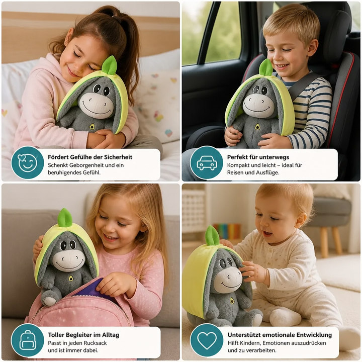 Weiches Stofftier Esel mit realistischem Atemrhythmus, eine sanfte Einschlafhilfe für Groß und Klein.