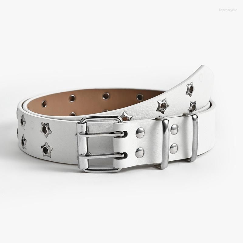 Robuster Punk Rock Gürtel, Unisex. Auffälliger Nietengürtel mit Stern- & Auge-Motiv. Verstellbar.