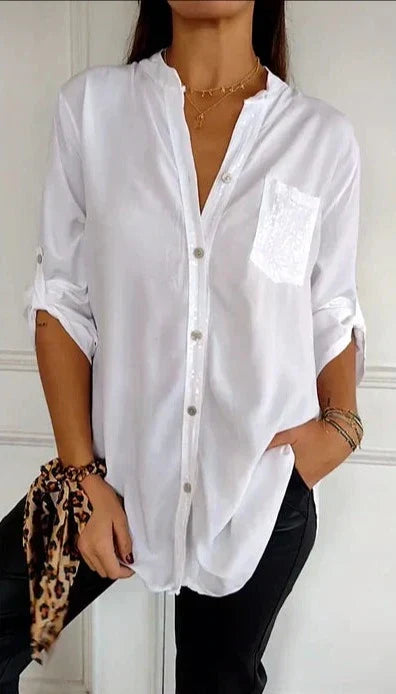 Damen Pailletten Top mit Knopfleiste, lässig & elegant. Perfekt für Freizeit & Sommer.