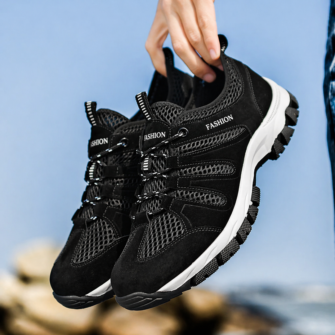 Nahaufnahme des atmungsaktiven Obermaterials der Damen Sportschuhe, ideal für aktive Frauen.
