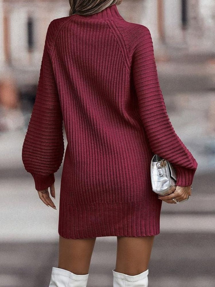 Schickes Damen Rollkragen Strickkleid, elegant für Herbsttage & warme Winteroutfits.