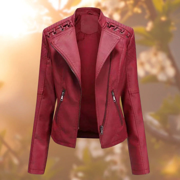 Auffällige orange Damen Lederjacke. Stilvolle Frauenmode Jacke, vielseitig für frische Frühlings- & Herbst-Outfits.