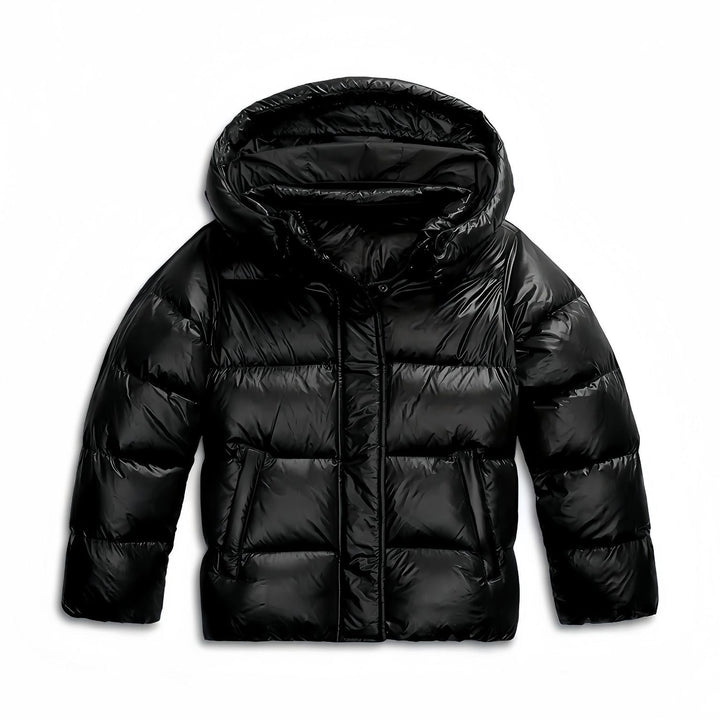 Bequeme Damen Winterjacke, gesteppt, in Schwarz, mit Kapuze für Komfort & Schutz vor Wind und Kälte.