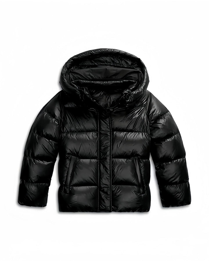 Robuste Damenjacke mit Kapuze, ideal als modische Winterjacke, bietet Eleganz & Schutz in Dunkelblau.