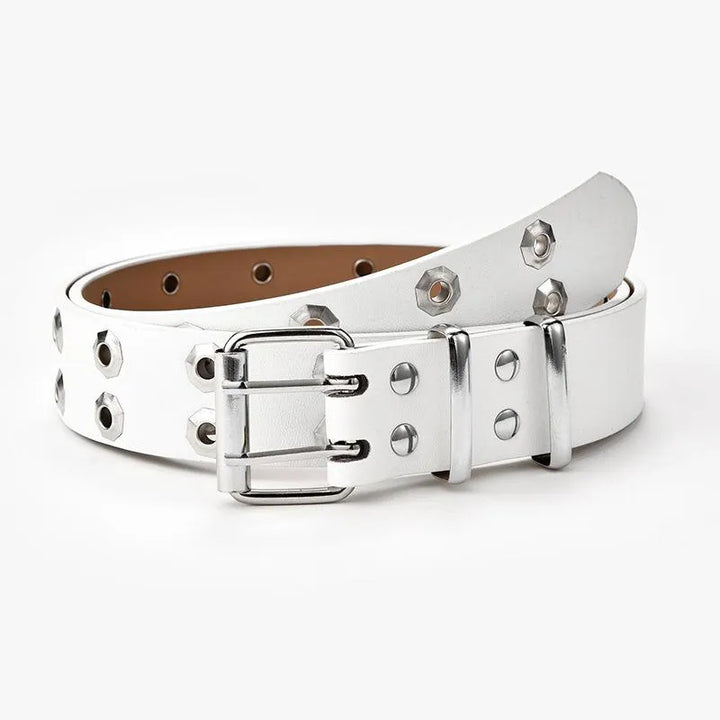 Cooles Accessoire: Unisex Nietengürtel mit Sternen & Auge. Perfekt für Rocker- & Gothic-Outfits.