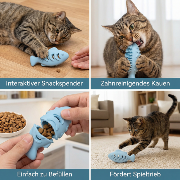 Robustes Silikon-Kaufisch für Katzen. Ideal zur Zahnreinigung und zum Kauen. Langlebiges Katzenspielzeug & Snackspender.