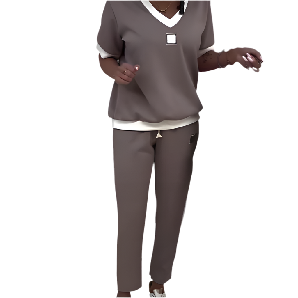 Damen Colorblock Zweiteiler Set: Eleganter Freizeit-Look mit bequemem Top und Hose für Sommer & Loungewear.